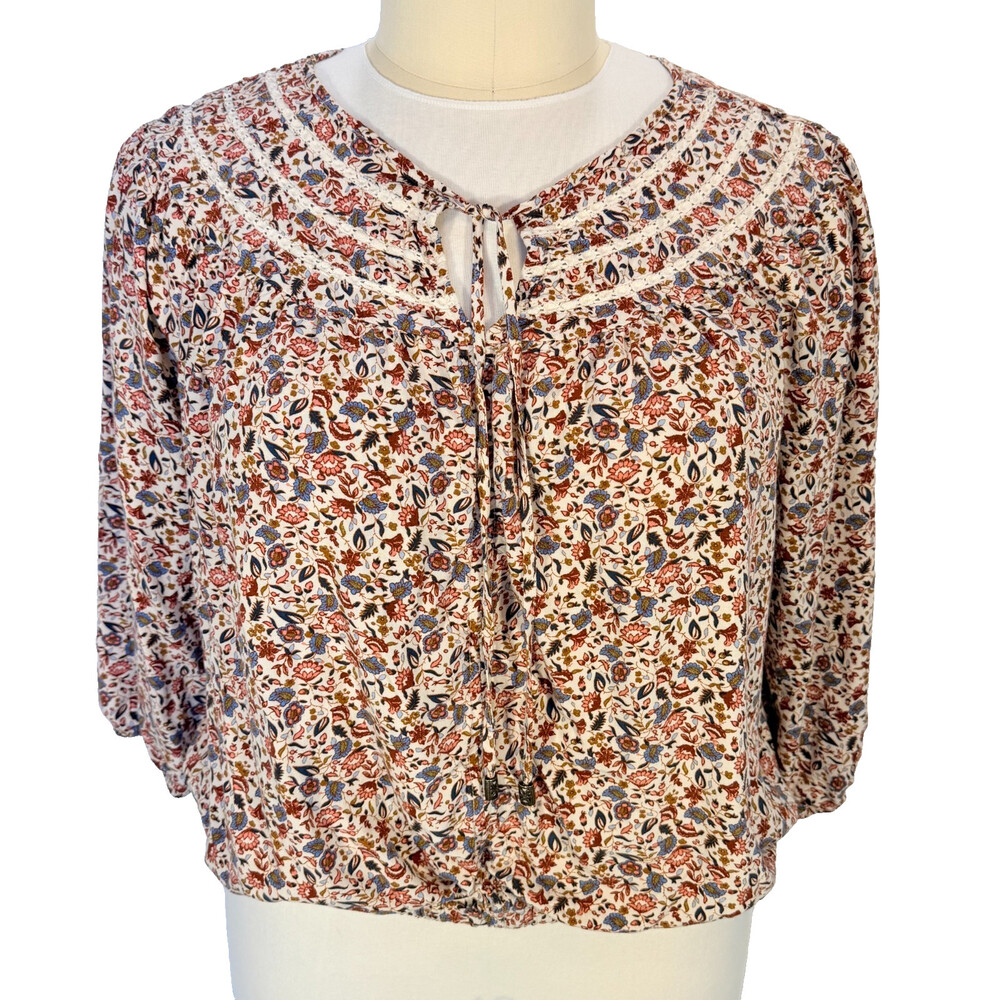 Mason & Belle Peasant Top Blouse Women's 2X Floral Chintz Bubble Sleeve & Hem
